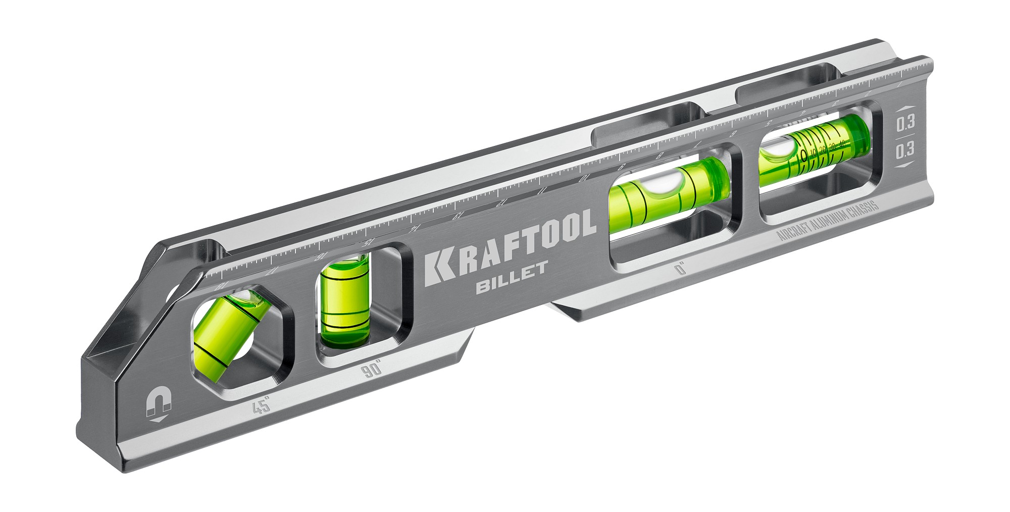 KRAFTOOL BILLET, 8 в 1, 200 мм, точность 0.3 мм/м, 4 глазка, брусковый магнитный уровень (34790)